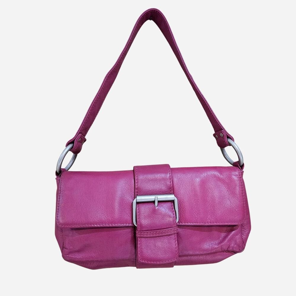 y2k preppy mcbling hot pink leather shoulder bag with buckle